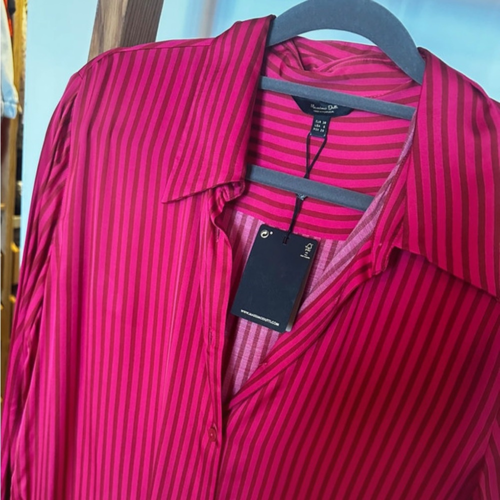 Satin Massimo Dutti striped blouse red and pink size 38 EU / 6 USA NEW